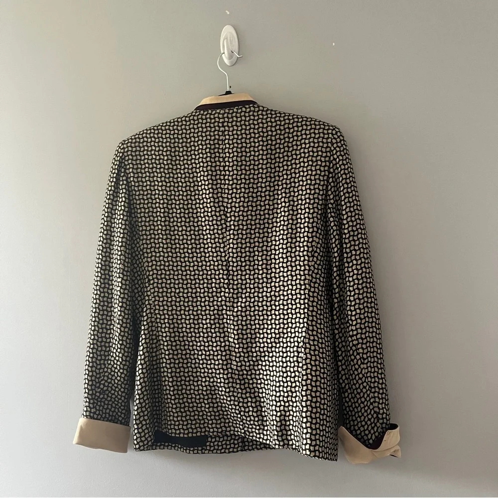 Christian Dior 1990s Black and Cream Woven Check Skirt Suit Set Size 12